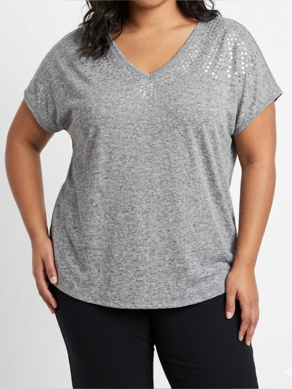 a.n.a Heather Gray V-Neck Top size 1x